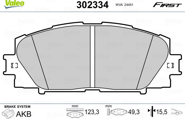 Valeo 302334 - Тормозные колодки, дисковые, комплект unicars.by