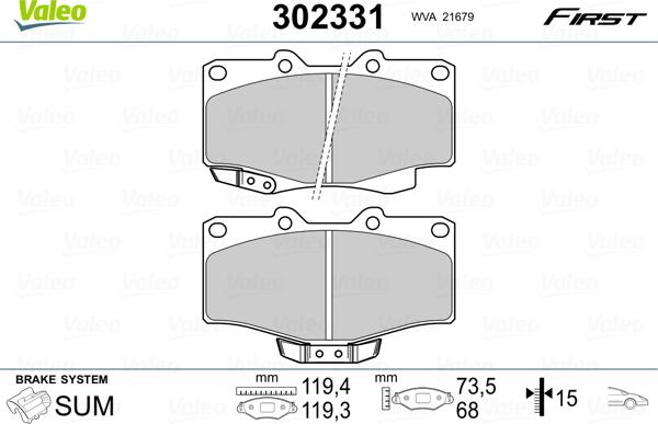 Valeo 302331 - Тормозные колодки, дисковые, комплект unicars.by