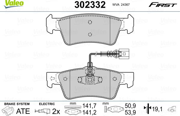 Valeo 302332 - Тормозные колодки, дисковые, комплект unicars.by