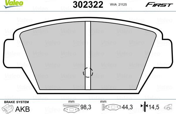 Valeo 302322 - Тормозные колодки, дисковые, комплект unicars.by