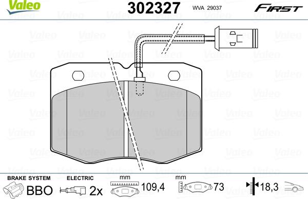 Valeo 302327 - Тормозные колодки, дисковые, комплект unicars.by