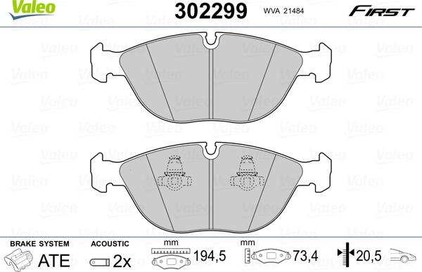 Valeo 302299 - Тормозные колодки, дисковые, комплект unicars.by