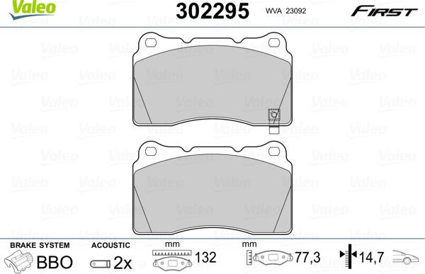 Valeo 302295 - Тормозные колодки, дисковые, комплект unicars.by