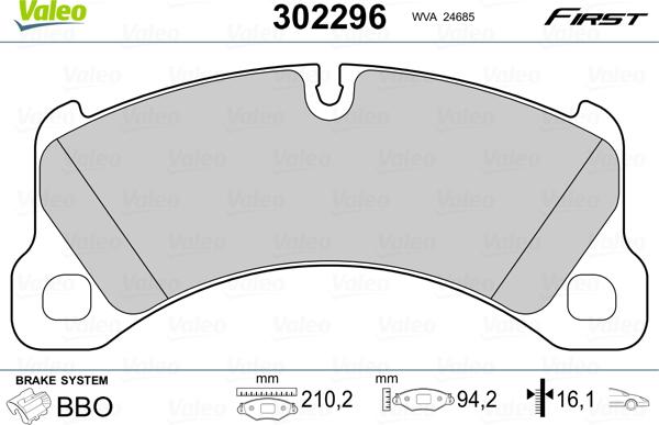 Valeo 302296 - Тормозные колодки, дисковые, комплект unicars.by