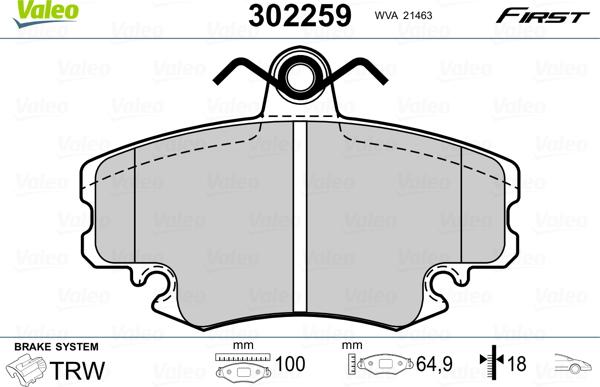 Valeo 302259 - Тормозные колодки, дисковые, комплект unicars.by