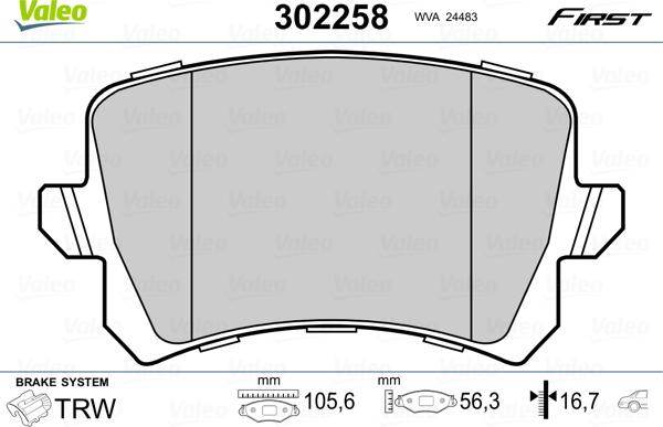 Valeo 302258 - Тормозные колодки, дисковые, комплект unicars.by