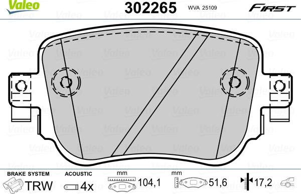 Valeo 302265 - Тормозные колодки, дисковые, комплект unicars.by