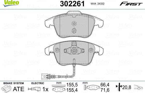 Valeo 302261 - Тормозные колодки, дисковые, комплект unicars.by