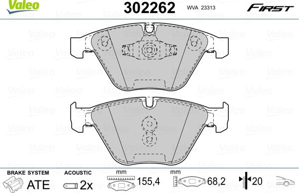 Valeo 302262 - Тормозные колодки, дисковые, комплект unicars.by