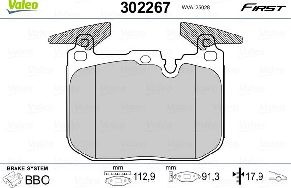 Valeo 302267 - Тормозные колодки, дисковые, комплект unicars.by