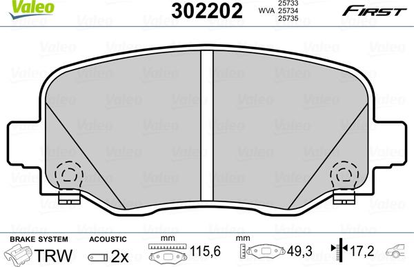 Valeo 302202 - Тормозные колодки, дисковые, комплект unicars.by