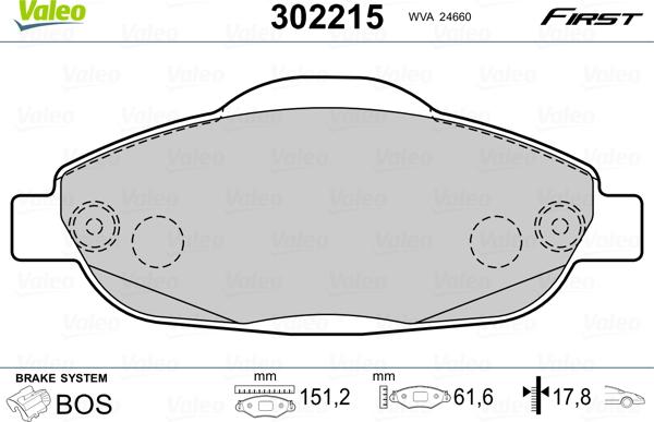 Valeo 302215 - Тормозные колодки, дисковые, комплект unicars.by