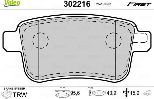 Valeo 302216 - Тормозные колодки, дисковые, комплект unicars.by