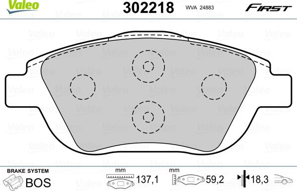 Valeo 302218 - Тормозные колодки, дисковые, комплект unicars.by