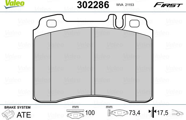 Valeo 302286 - Тормозные колодки, дисковые, комплект unicars.by