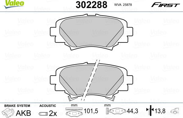 Valeo 302288 - Тормозные колодки, дисковые, комплект unicars.by