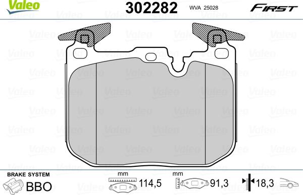 Valeo 302282 - Тормозные колодки, дисковые, комплект unicars.by