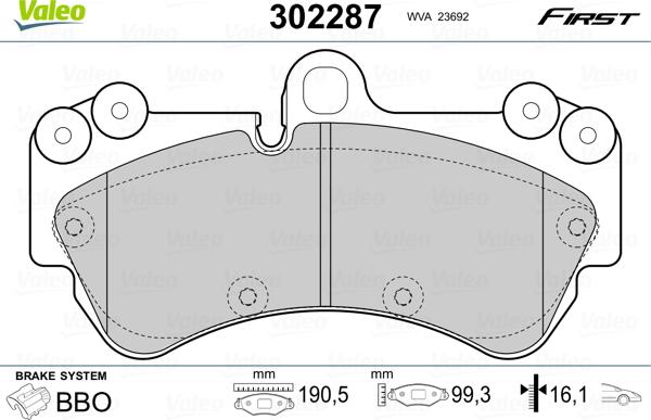 Valeo 302287 - Тормозные колодки, дисковые, комплект unicars.by