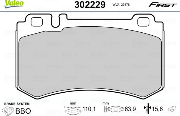 Valeo 302229 - Тормозные колодки, дисковые, комплект unicars.by