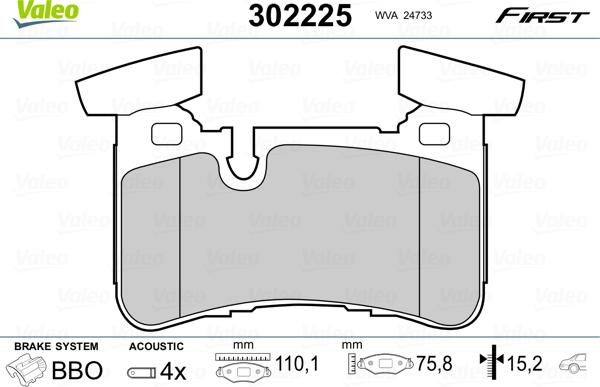 Valeo 302225 - Тормозные колодки, дисковые, комплект unicars.by