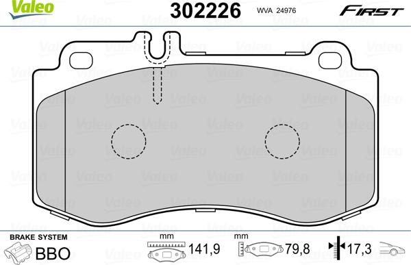 Valeo 302226 - Тормозные колодки, дисковые, комплект unicars.by