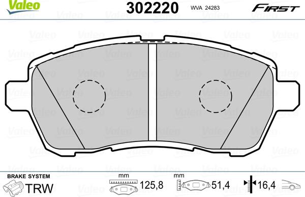 Valeo 302220 - Тормозные колодки, дисковые, комплект unicars.by