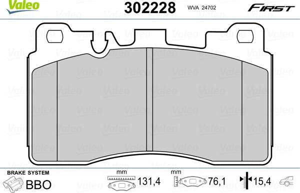 Valeo 302228 - Тормозные колодки, дисковые, комплект unicars.by