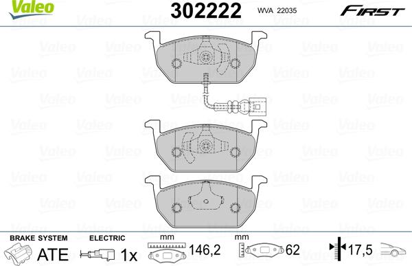 Valeo 302222 - Тормозные колодки, дисковые, комплект unicars.by