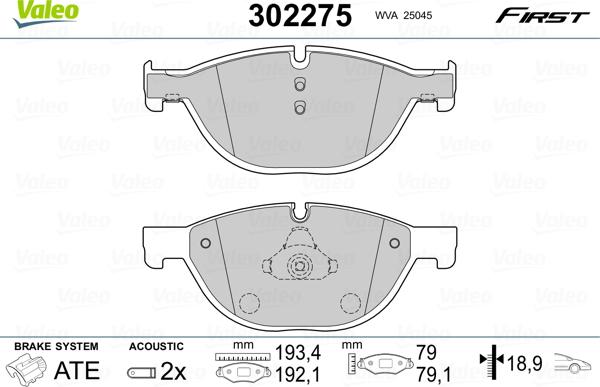 Valeo 302275 - Тормозные колодки, дисковые, комплект unicars.by