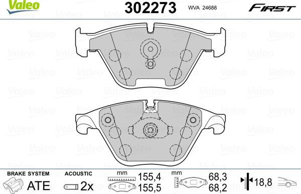 Valeo 302273 - Тормозные колодки, дисковые, комплект unicars.by