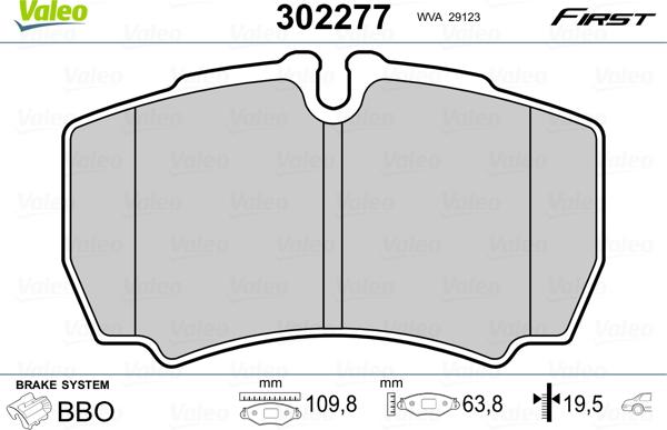 Valeo 302277 - Тормозные колодки, дисковые, комплект unicars.by