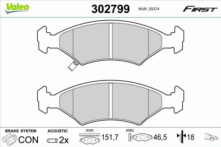 Valeo 302799 - Тормозные колодки, дисковые, комплект unicars.by