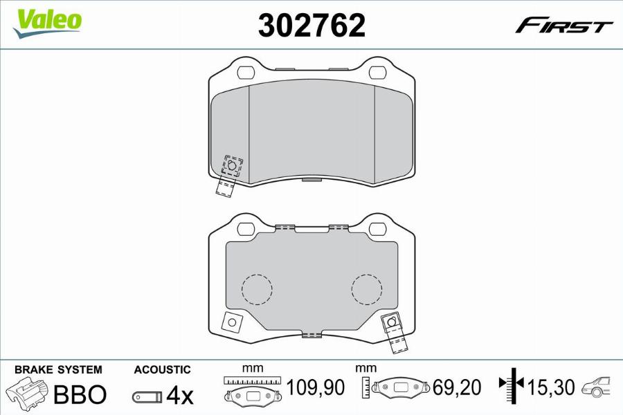 Valeo 302762 - Тормозные колодки, дисковые, комплект unicars.by