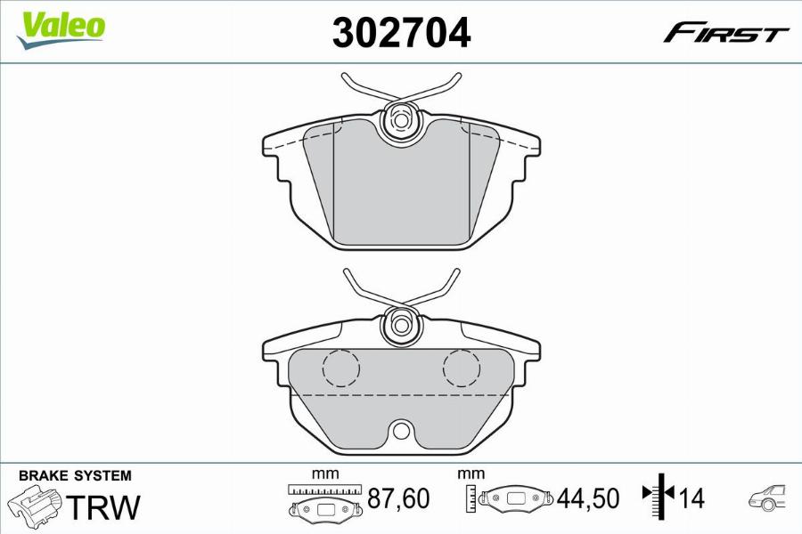 Valeo 302704 - Тормозные колодки, дисковые, комплект unicars.by