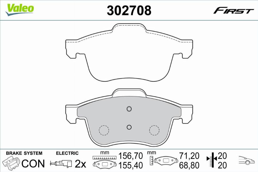 Valeo 302708 - Тормозные колодки, дисковые, комплект unicars.by