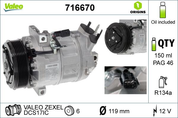 Valeo 716670 - Компрессор кондиционера unicars.by