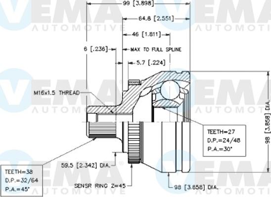 VEMA 18550 - Шарнирный комплект, ШРУС, приводной вал unicars.by