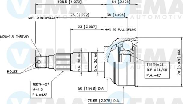 VEMA 18653 - Шарнирный комплект, ШРУС, приводной вал unicars.by