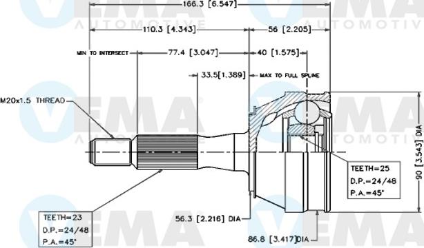 VEMA 18243 - Шарнирный комплект, ШРУС, приводной вал unicars.by