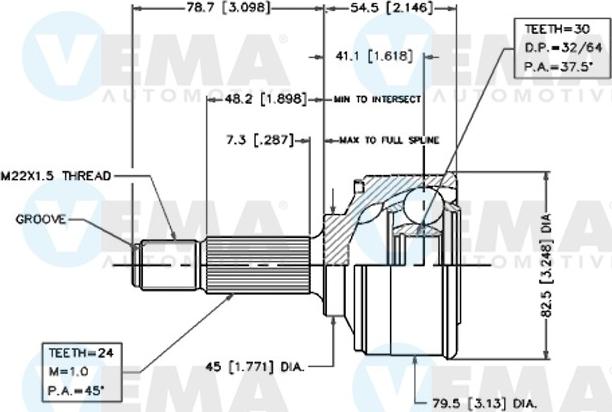 VEMA 18284 - Шарнирный комплект, ШРУС, приводной вал unicars.by