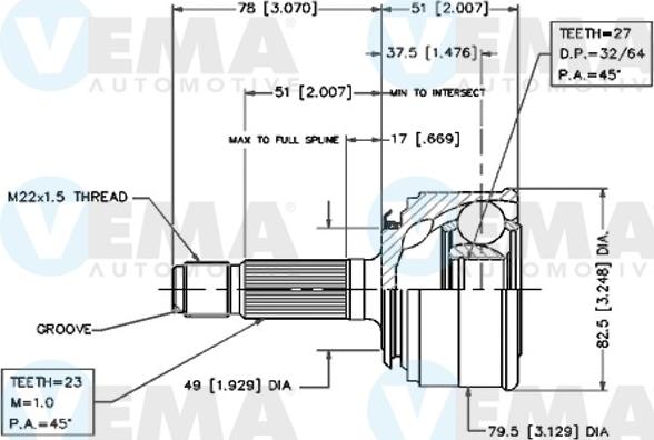 VEMA 18287 - Шарнирный комплект, ШРУС, приводной вал unicars.by