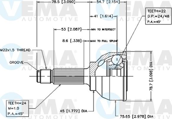 VEMA 18274 - Шарнирный комплект, ШРУС, приводной вал unicars.by