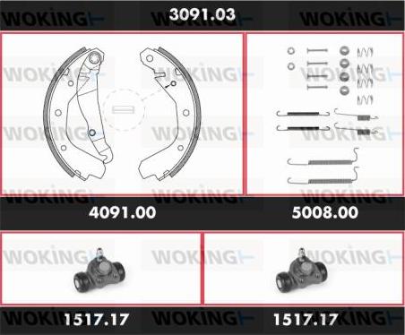 Woking SPK 3091.03 - Комплект тормозных колодок, барабанные unicars.by