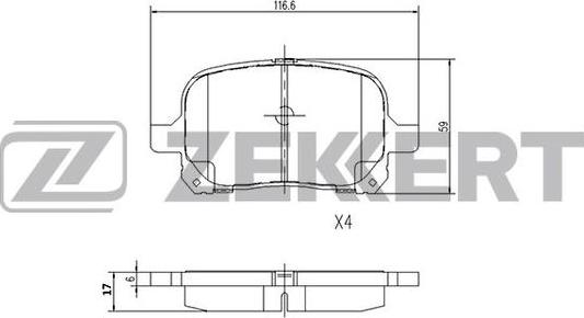 Zekkert BS-1116 - Тормозные колодки, дисковые, комплект unicars.by