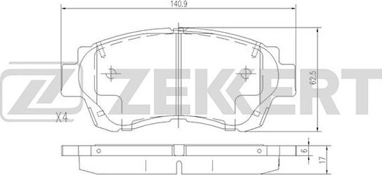 Zekkert BS-2080 - Тормозные колодки, дисковые, комплект unicars.by