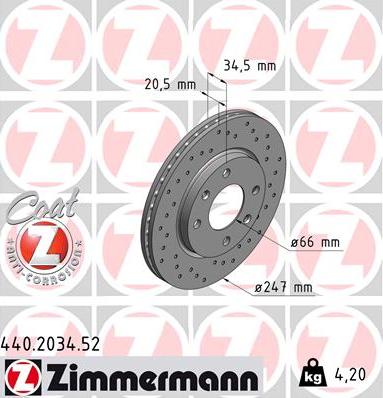 Zimmermann 440.2034.52 - Тормозной диск unicars.by