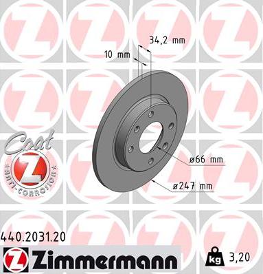 Zimmermann 440.2031.20 - Тормозной диск unicars.by