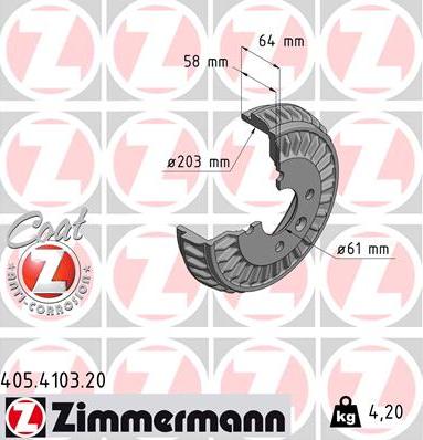 Zimmermann 405.4103.20 - Тормозной барабан unicars.by