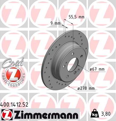 Zimmermann 400.1412.52 - Тормозной диск unicars.by