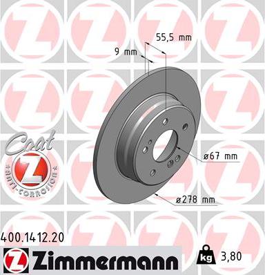 Zimmermann 400.1412.20 - Тормозной диск unicars.by